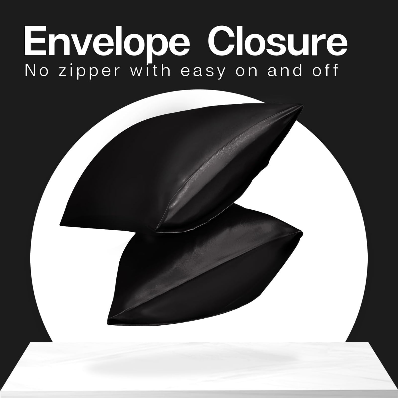 Satin Pillowcase for Hair and Skin, Silk Satin Pillowcase 2 Pack, Queen Size Pillow Cases Set of 2, Silky Pillow Cover with Envelope Closure (20x30, Black)