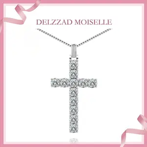Delzzad 6ct Black White Synthetic Moissanite Cross Necklace S925 Chain Mother's Day Christmas Gifts for Men Women