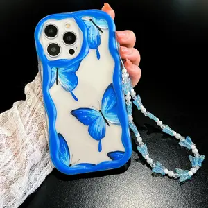 Butterfly Pattern Phone Case with Lanyard, Decorative Phone Protector Cover for Samsung A52 A14 A15 A12 S22 S21, Phone Accessories for iPhone 11 12 13 14 15 Pro Max