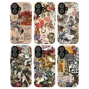 Cool cowboy boot country music phone case, retro Western skull and racing horse pattern phone case, compatible with iPhone 17/16/15/14/13/12/11 Pro Max/Plus and Samsung Galaxy S23FE/22/23/24/25