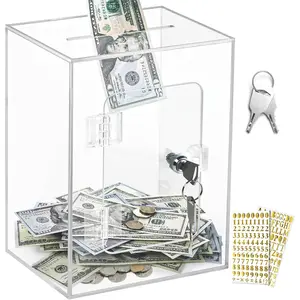 X-Large Acrylic Clear Piggy Bank with Lock for Adults and Kids, Money Saving Box, Openable Coin Bank, Change Jar