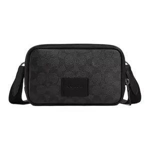 COACH Coach Carrier 18 Detachable Strap Zip Top Crossbody Shoulder Bag for Men, Calfskin, Small, Black