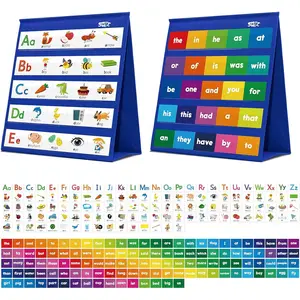 Desktop Pocket Chart, 120 Dry-Erase Double Sided Cards Includes 26 Letters with Images and 120 First Words, Self-Standing Tabletop Pocket Chart for Kids Teacher Classroom Home Use (13 X 12inch)