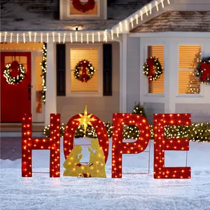 Glitzhome S/4 Lighted Christmas Fabric Nativity HOPE Outdoor Decor with 240 Warm White Lights