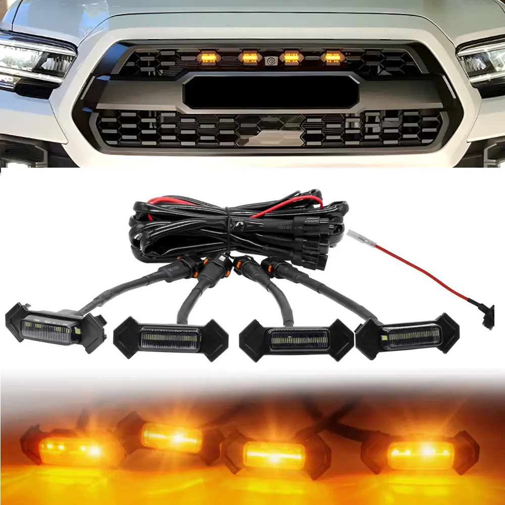 4 Packs Grill LED Lights - Amber Light with Black Shell, Compatible with 2016-2019 Tacoma TRD PRO OEM Front Grille, Incompatible with Tacoma Off Road & Sport Models
