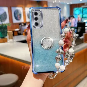 Impact Resistant Transparent Glitter Elegant Jewelry Phone Holder Case Compatible With for Motorola Moto G60 G54 5G Shining Ring Case Cover for Fashion Shockproof