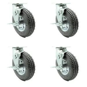 Service Caster SCC-100S280-PNB-GRY-TLB-4 8 in. Rubber Swivel Pneumatic Casters Wheels, Gray - Set of 4