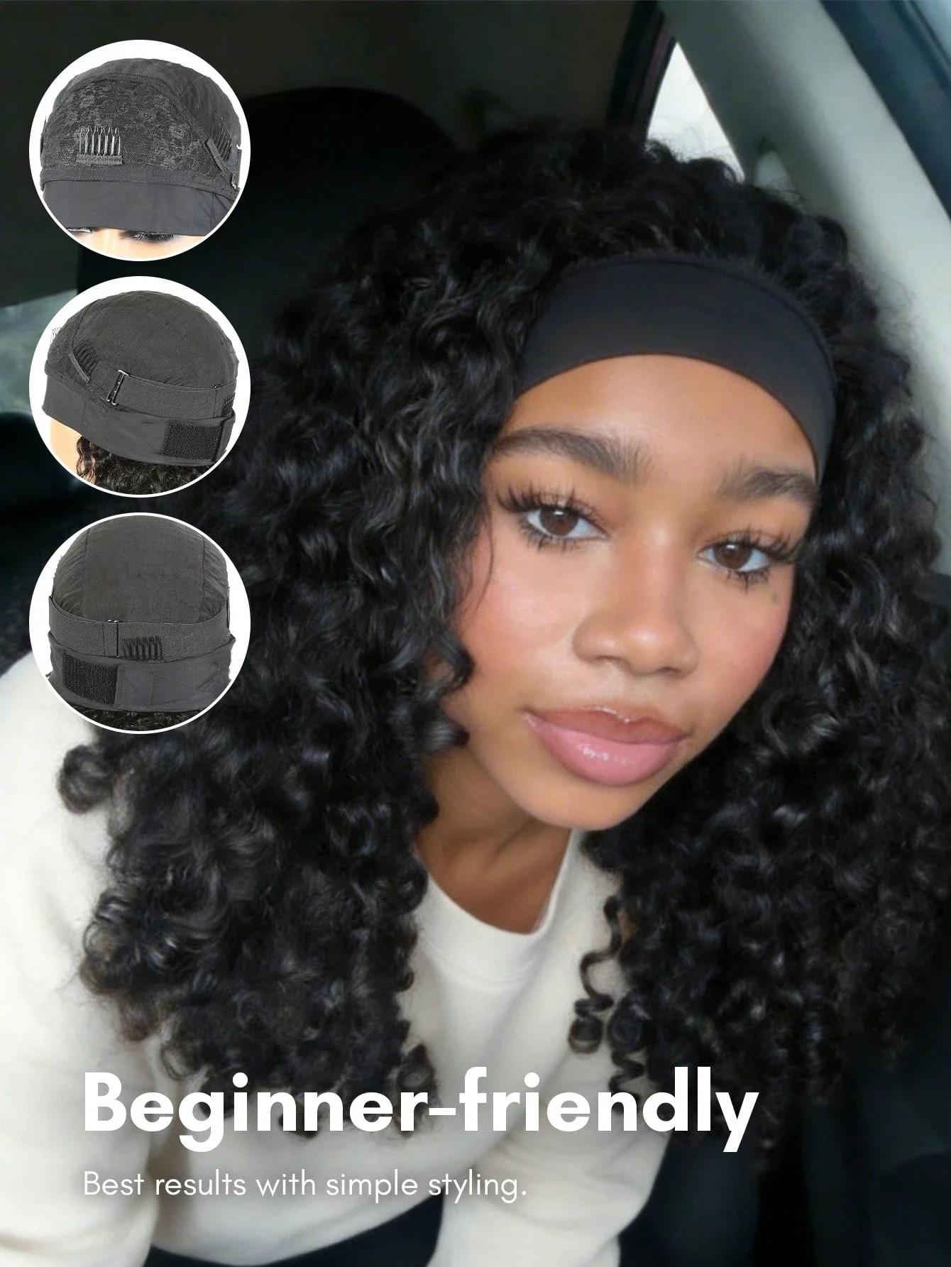 Burmese Curly Headband Wig Human Hair Glueless Wig Bling Hair No Gel No Glue Full Machine Made Wig with Headband 180% Density All Day Wigs for Beginners Friendly Summer Wig #SummerWins #DealsForYouDays