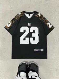 Men's Letter & Leopard Print Crop Tee, Jersey Tee, Casual Loose Sporty Short Sleeve T-shirt for Daily Wear, Men's Top for All Seasons