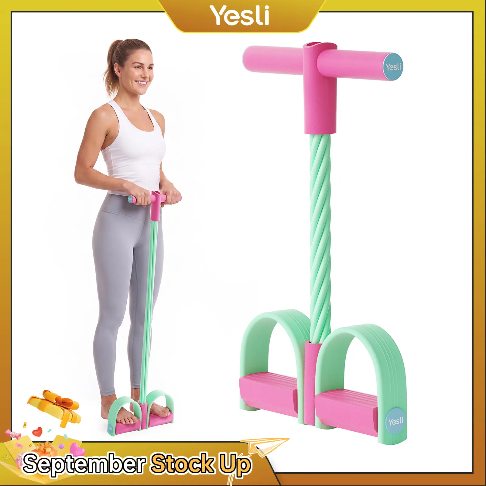 【September Stock Up】Yesli Multifunction Tension Rope, 6-Tube Elastic Yoga Pedal Puller Resistance Band, Natural Latex Tension Rope Fitness Equipment, for Abdomen/Waist/Arm/Leg Stretching Slimming Training