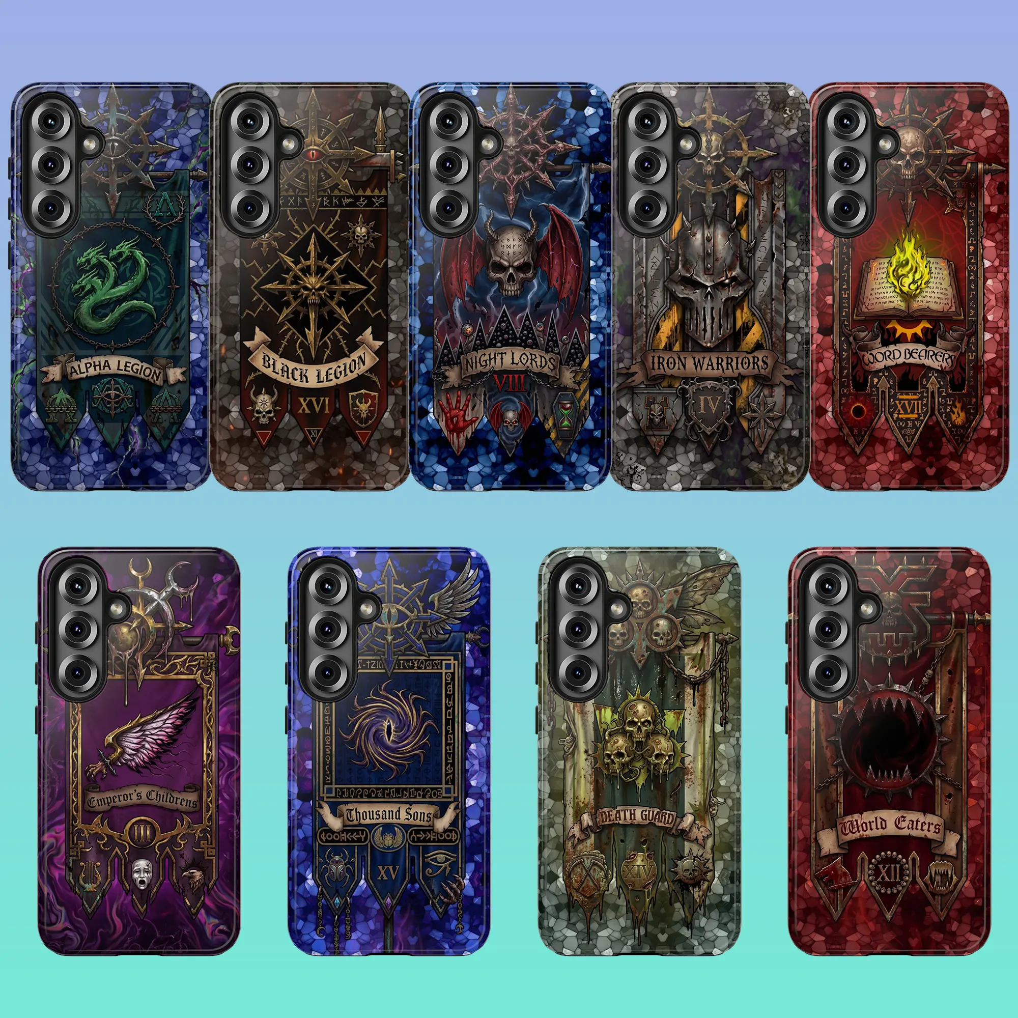 Warhammer 40K Chaos Space Marine Traitor Legion SS Galaxy Phone Cases - Choose Alpha Legion, Black Legion, Night Lords, Iron Warriors, Word Bearers, Emperor's Children, Thousand Sons, Death Guard, or World Eaters