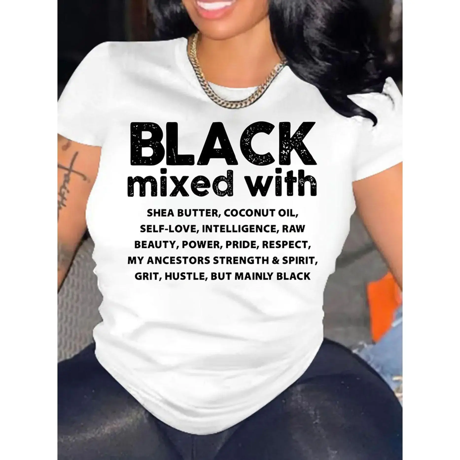 Letter Print Crew Neck T-Shirt, Short Sleeve Casual T-Shirt For Spring & Summer, Women's Clothing