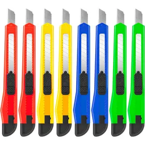 8 Pack Utility Knife Box Cutters (9mm Wide Blade Cutter 4 Colors) Box Cutter Retractable, Compact Utility Knives, Extended Use for Office, Craft, Razor Knife, Paper Knife, Disposable Box Opener