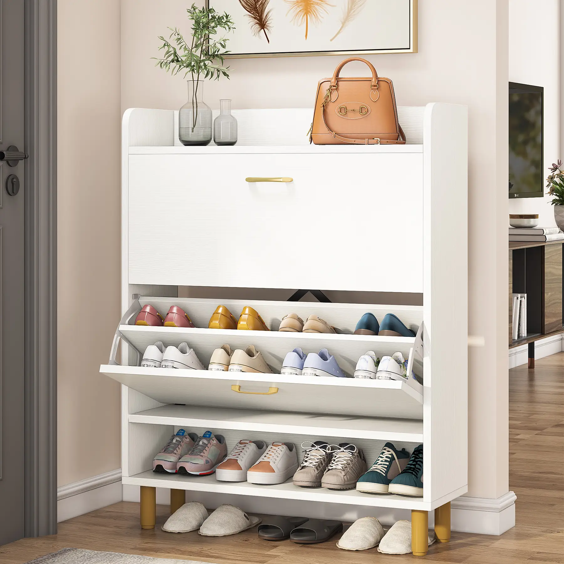 Tribesigns Shoe Cabinet with Flip Doors, Entryway Shoe Organizer Rack for Narrow Closet