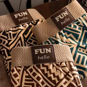 FUN hello Brand 3pcs Men's Boxer Briefs - Retro Geometric Print with Textured Waistband Stretchy Comfort Fit Stylish Teal & Brown Geometric Patterns for Casual Everyday Wear Comfortable Fit Menswear Outfits