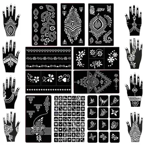 18 Sheets Henna Tattoo Stencil Kit, 97 PCS Temporary Glitter Airbrush Flower Tattoo Stencils for Women and Girls Arabian Realistic Tattoo Stickers for Face Paint Body Art