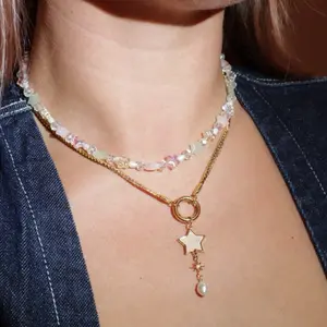 Dangling Star Charm Necklace, Herringbone Necklace, Stainless Steel