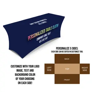 Custom Printed Tablecloth Stretched, Loose, Fitted, 6ft, 8ft, Printed in Full Color Dye Sublimation Print, MACHINE WASHABLE, Logo on all 5 side