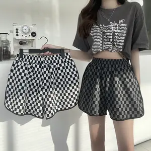 Checkered Shorts for Women Casual High Waisted Athletic Shorts Shirred High Waist Daily. Track Splits Shorts. Checkered Active Shorts Loose Womenswear Bottom Leg Pants Elastic Pocket cheeky shorts high cut cheeky shorts