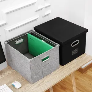 Office Desktop Storage Box with Lid, Foldable File Folder Organizer, Toy and Clothing Storage Container, Desk Organiser