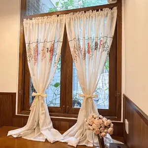 French Country Cotton Linen Curtain Panel, Nordic Style Half Door Short Curtain, Kitchen Cabinet & Sink Ruffle Valance, Home Decor Essentials