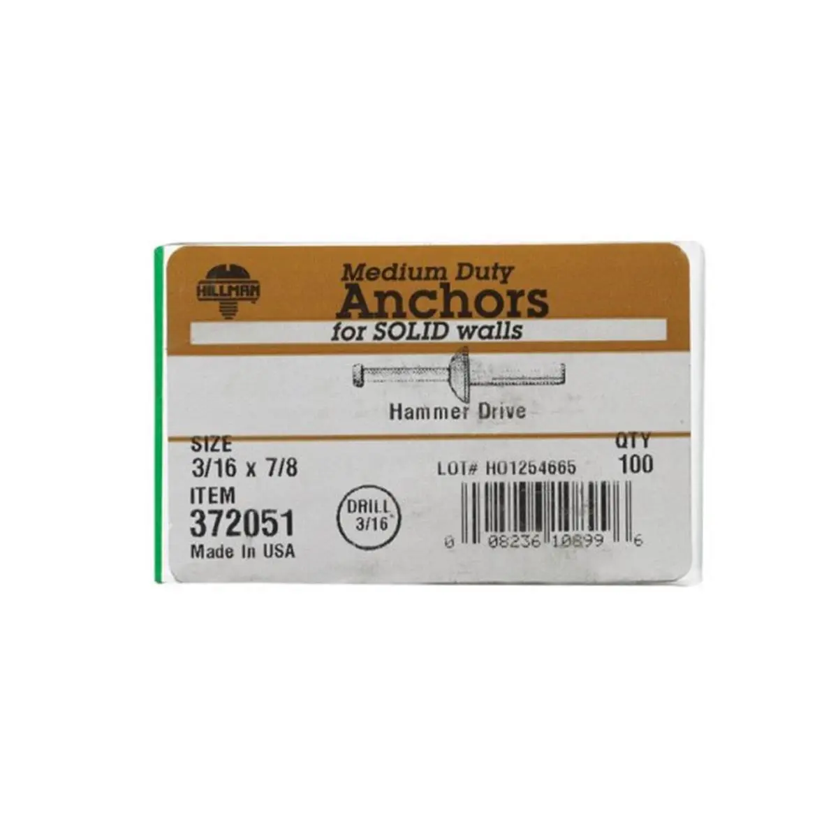 212 MAIN Zamac Steel Mushroom Head Nail-in Anchor, 3/16x7/8" (0.187x0.875 in.), Corrosion Res. Fastener for Hardware Installation Applications