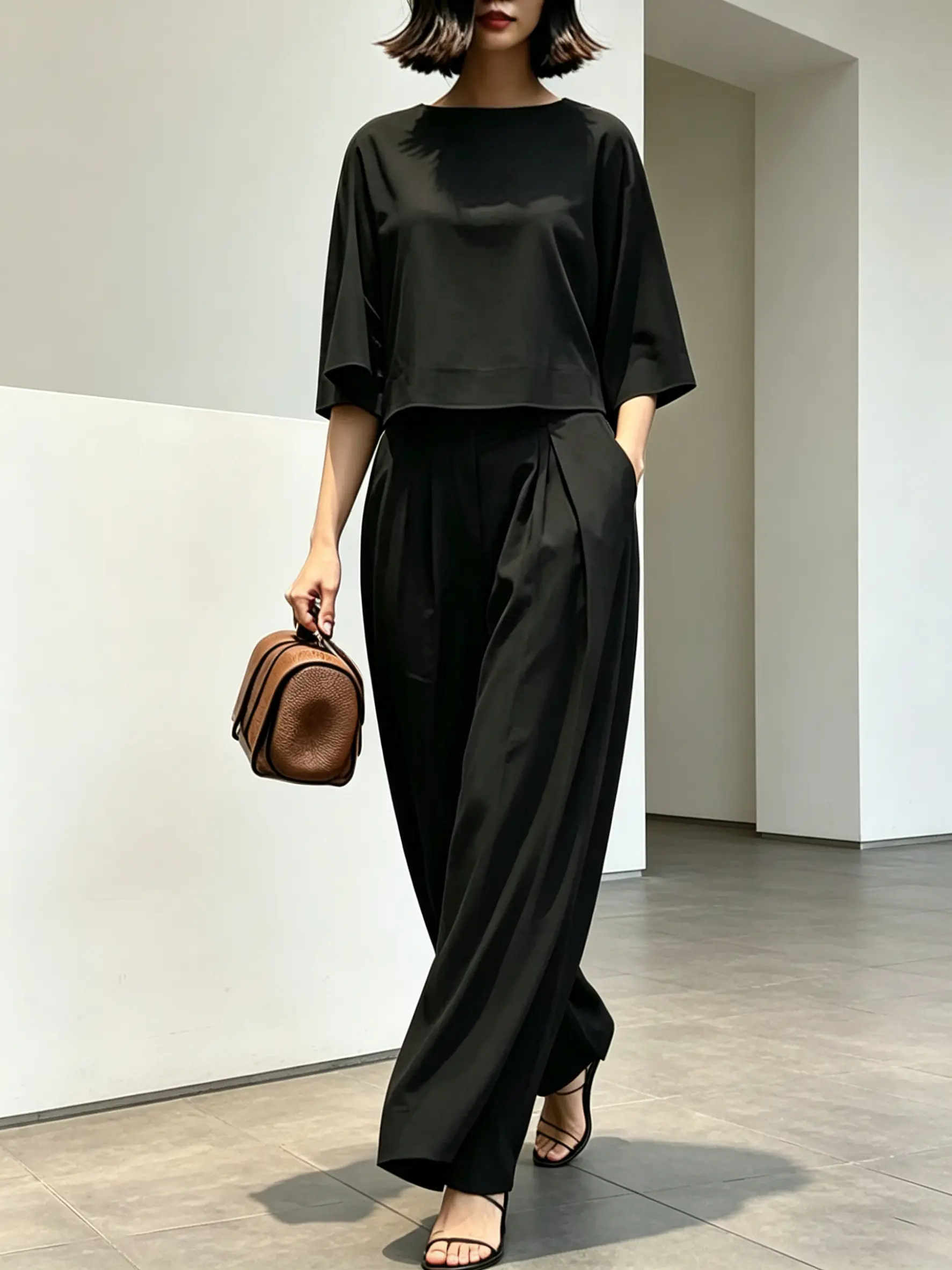 Women's Cozy Two-Piece Outfit | Fashion 3/4 Sleeve Top & Wide Leg Pants Set | Daily Outdoor Casual Wear | Stylish Ladies Clothing for All Seasons | Must-Have Lounge