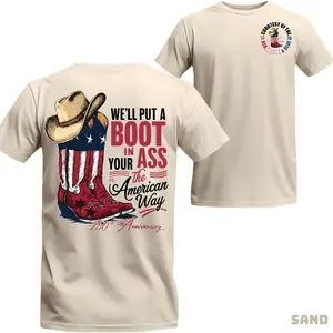 Funny Patriotic Cowboy Boot Shirt 2026, American Flag Western Graphic Tee, Cowboy Boots USA T Shirt, Fourth of July Shirt Men Women, Patriotic Humor Tee Gift, Gift for Dad Husband Boyfriend, Independence Day Outfit Shirt, Country Western Style Tee