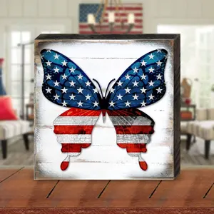 Designocracy 8187127B 6 x 6 in. USA Butterfly Patriotic Wall Block