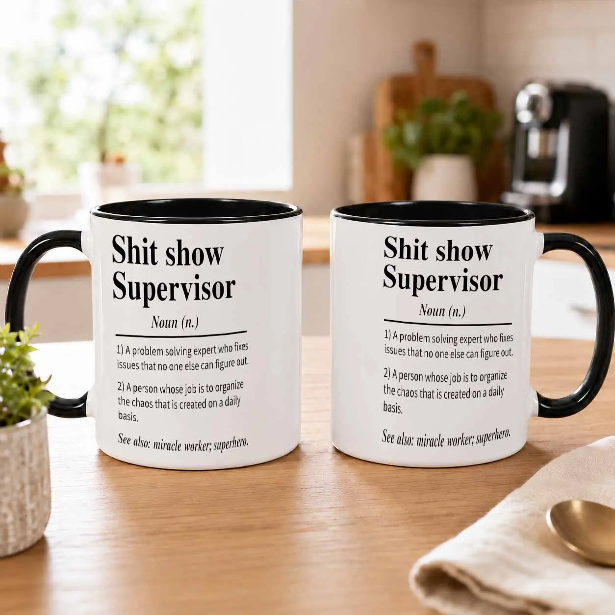 Shit Show Supervisor Mug 11oz/15oz  Funny Office Quote Print  Ceramic Coffee Cup  Durable Dishwasher Safe Gift for Coworker  Boss Desk  Work Meetings  Home Kitchen