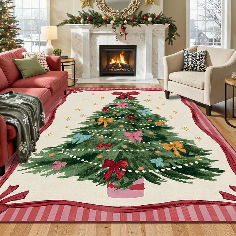 Christmas Retro Tree Bow Light Bulb Carpet Mat, Washable Foldable Non ...