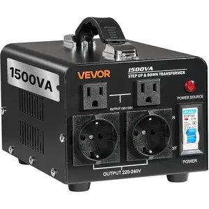 VEVOR Voltage Auto Converter Transformer, 3000VA, Heavy Duty Step Up/Down Power Transformer, 110V to 220V and 220V to 110V, with 3 US Outlets, 3 EU Outlets, LCD Display, Circuit Breaker ProtectionVEVOR Super Brand Day