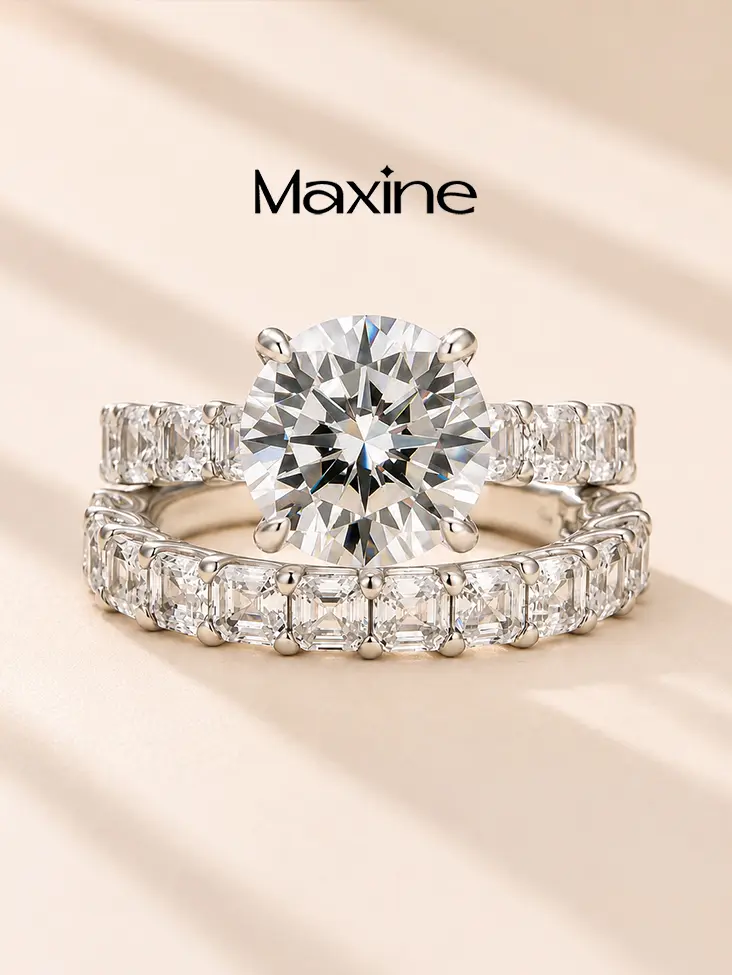 Maxine Affordable 4.0ct Round Cut 5A Cubic Zirconia Women's Engagement Ring Set - Bridal Wedding Jewelry for Daily, Proposal