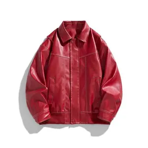 Men's PU Leather Jacket, Classic Design with Side Pockets, Glossy Finish, Perfect for Motorcycle & Street Style