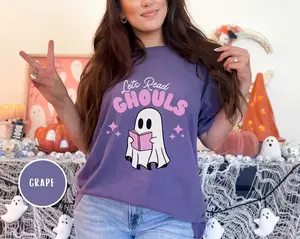 Let's Read Ghouls Comfort Colors Shirt Bookish Halloween Shirt Ghost Reading Shirt Retro Book Lover Tee Cute Spooky Book Shirt