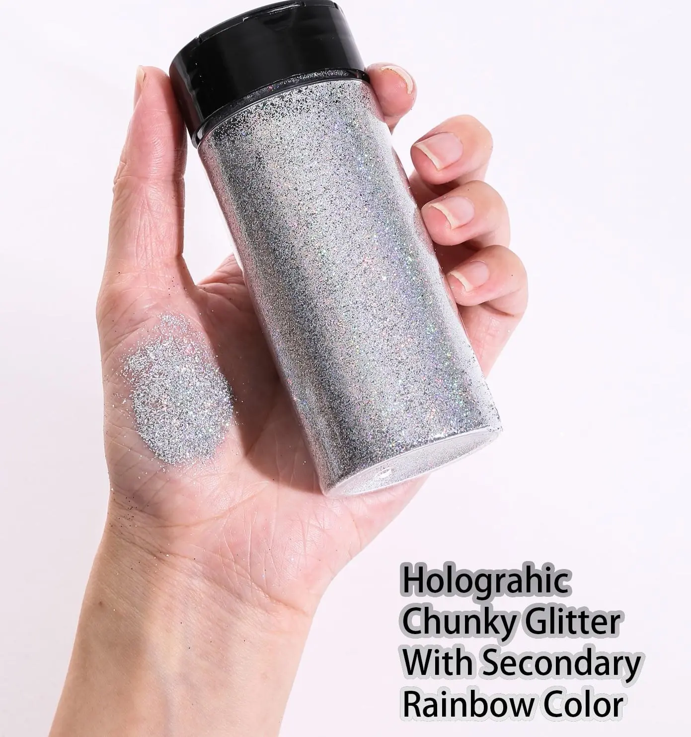80G/2.8OZ Holographic Ultra Fine Glitter, 1/128" Resin Glitter Powder Sequins Flakes, Hair Face Bod Nail Glitter