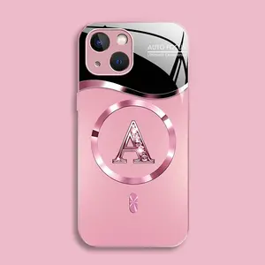 Suitable for [iPhone 15] high-end MagSafe phone case🥰, Luxury Personal Initial Magnetic Case Viral Bling Diamond Letter Cover #SummerVibes 952