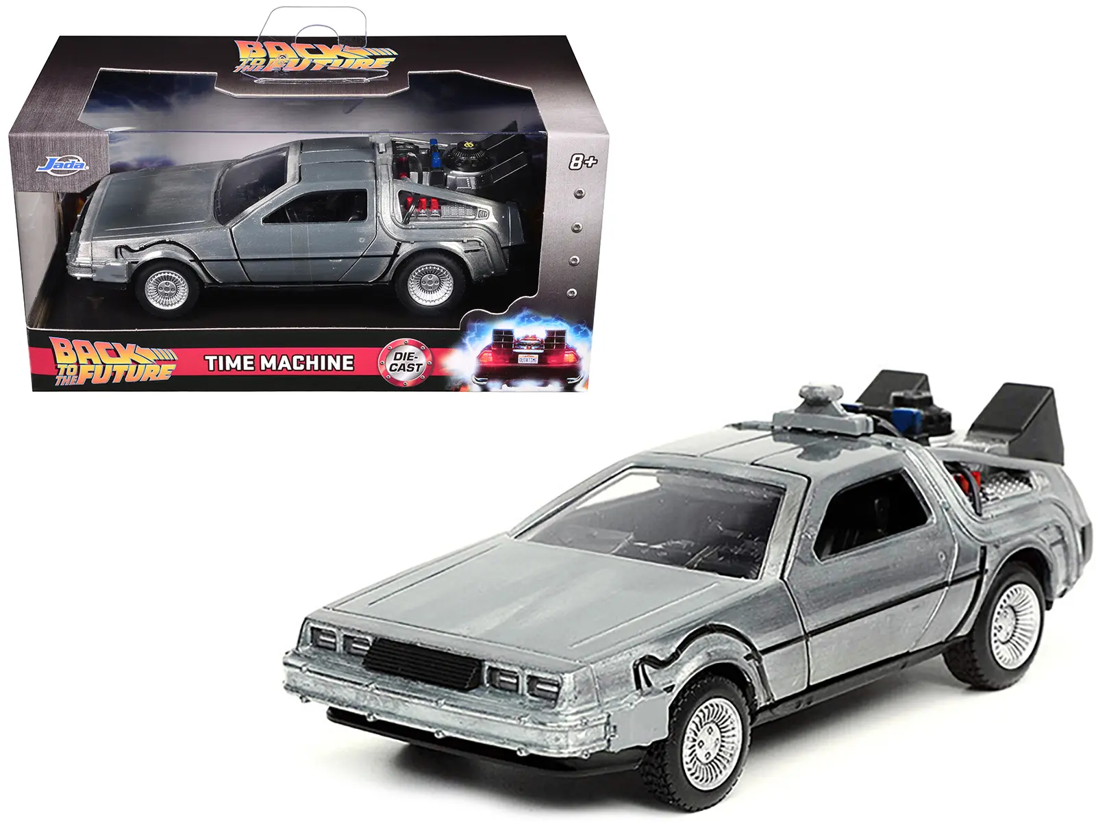 DeLorean DMC Time Machine Brushed Metal "Back to the Future Part I" (1985) Movie "Hollywood Rides" 1/32 Diecast Model Car Jada