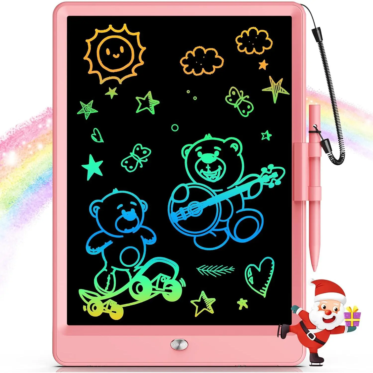 10in Portable LCD Writing Tablet with Pen Clip - Lightweight Durable Shockproof Device with Elastic Cord & 1-Touch Erase Function, Bright Colors Electronic Drawing Tool for 3-8 Year Old Kids' Educational Birthday Gift (Pink)