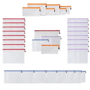 30PCS Mesh Zipper Bags Set – 8×B4, 8×B5, 8×A5 & 6×Bill Size Waterproof Document Pouches for Office, School & Travel Organization (Multi-Size File Bags)