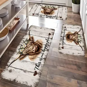 Cow Head Kitchen Mat Set with Rubber Bottom, Modern Style, Non-Slip Rug, Perfect for Home Use, Durable and Easy to Clean, Kitchen Rugs Sets