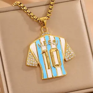 Luxury Full Diamond Soccer Jersey Pendant Necklace, Titanium Steel Football Theme Accessory, Stainless Steel, Fade-Resistant, Versatile Design