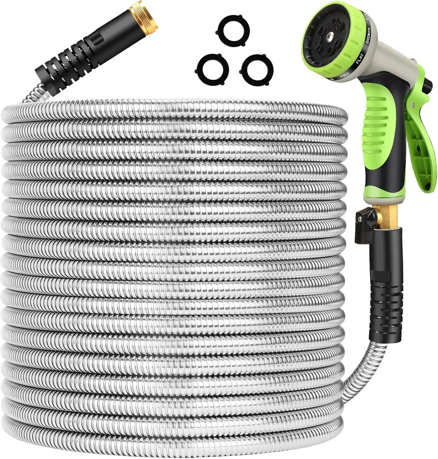 Metal Garden Hose 50 ft Stainless Steel Water Hose Heavy Duty Flexible Lightweight Durable Long No Kink Hoses Pipe with 10 Function Nozzle  3/4 Solid Brass Fitting for Outdoor Yard