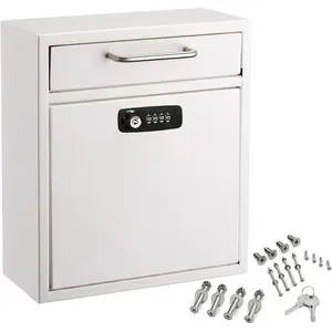 Drop Box Wall-Mounted Mailbox - Hanging Secured Postbox - Durable Spacious Key or Combination Lock Box  for After Hours Deposits Payments Key and Letter Drop