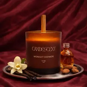 Candescent Midnight Cashmere- 10 oz. Scented Coconut-soy Candle with Crackling Wooden Wick