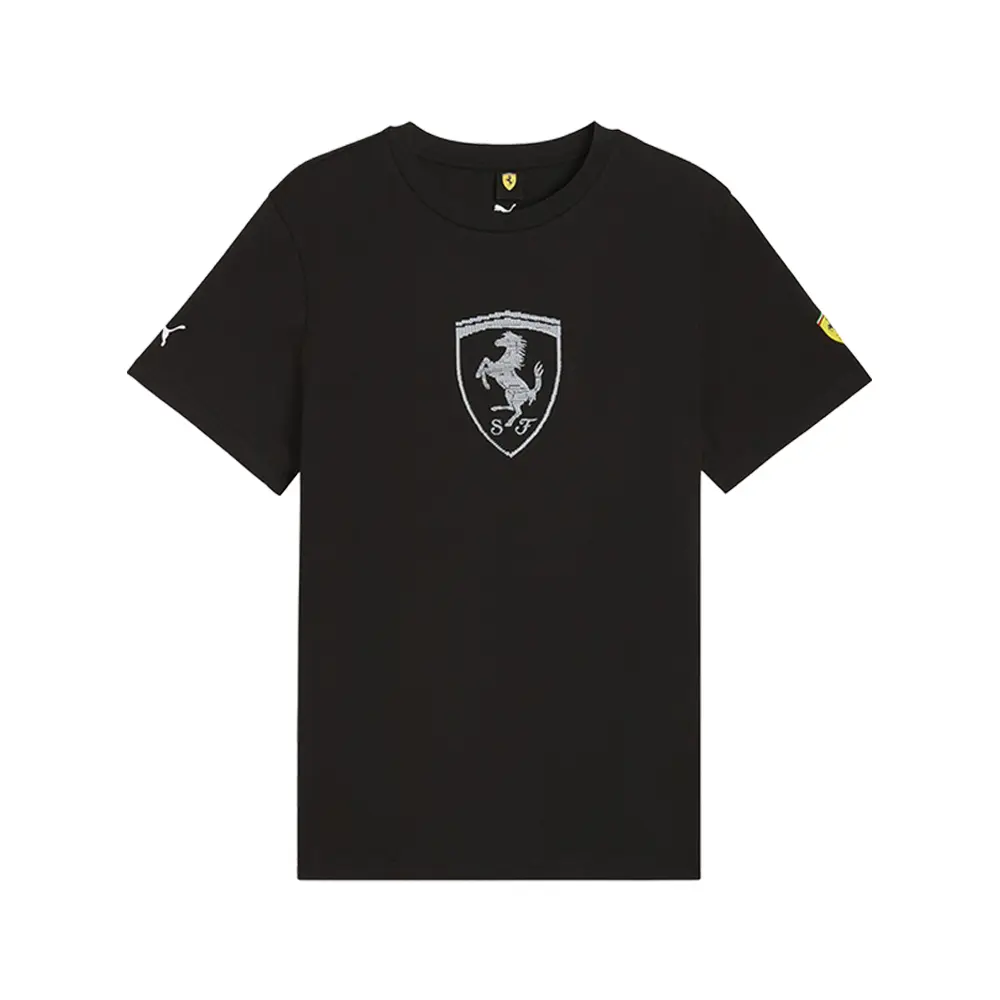 PUMA Mens Scuderia Ferrari Tonal Shield Graphic Crew Neck Short Sleeve Casual Tops Casual - Black