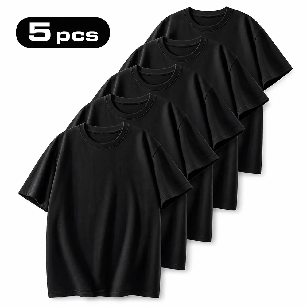 5-Pack: The more you buy, the lower the price. Stock up on Men's Black Crew Neck T-Shirt, Short Sleeve, Comfort Fit undershirts, basic T-shirt, Polyester Basic Tee, Easy Care, Durable Menswear Top, suitable for outdoor activities, Father's Day gift, summe