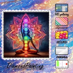 DIY 5D Flocked Cloth Diamond Painting Kit, AB Drills, Fairy Dust Drills, Crystal Drills, Yoga, Petals, Colors, Diamond Embroidery, Special Craft Diamond Art Set, Wall Decoration, Gift for Family, Lover, Friends