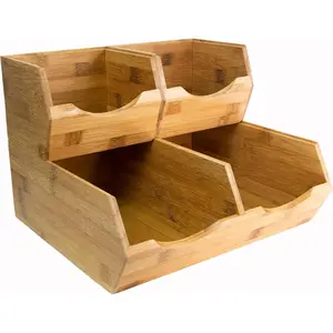 Bamboo Pantry Storage Bins - Stackable Baskets, Potato and Onion Storage for Pantry Organization, Set 3 Pieces
