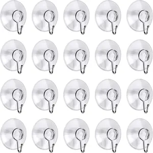 Awpeye 40 Packs Suction Cup Hooks, 1.77 Inches Universal Clear PVC Suction Cups for Shower Removable Window Suction Cups with Hooks for Kitchen Bathroom, Wall, Glass